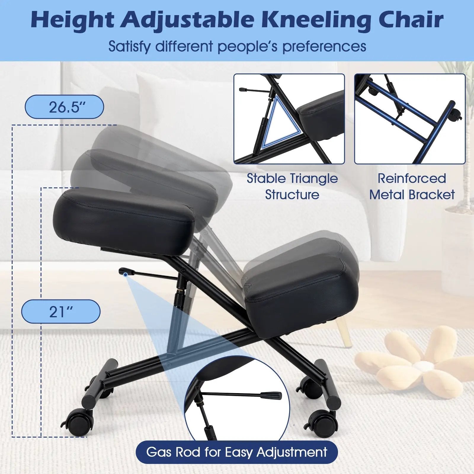 Height Adjustable Kneeling Chair Posture Correction Stool by DirectDeals