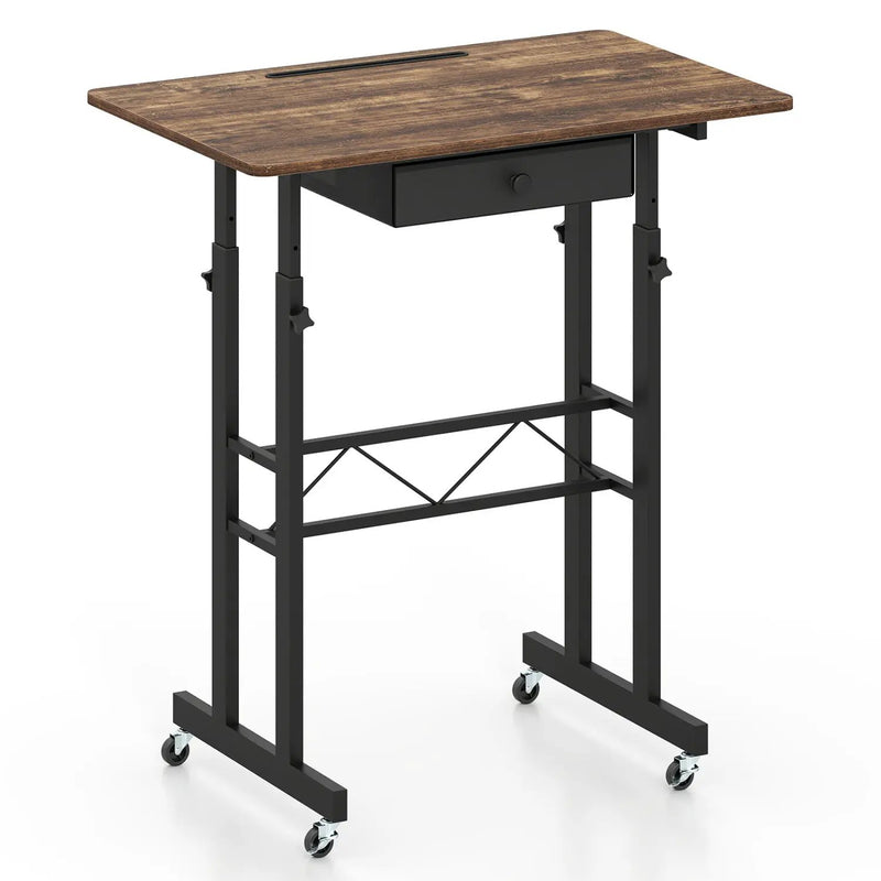 Height Adjustable Standing Desk with Wheels & Drawer by DirectDeals