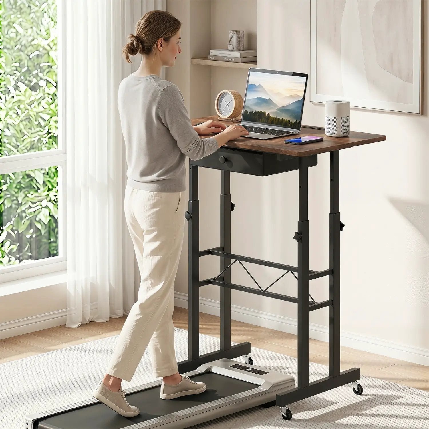 Height Adjustable Standing Desk with Wheels & Drawer by DirectDeals