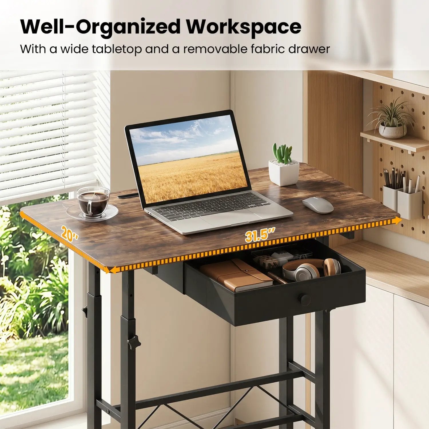 Height Adjustable Standing Desk with Wheels & Drawer by DirectDeals
