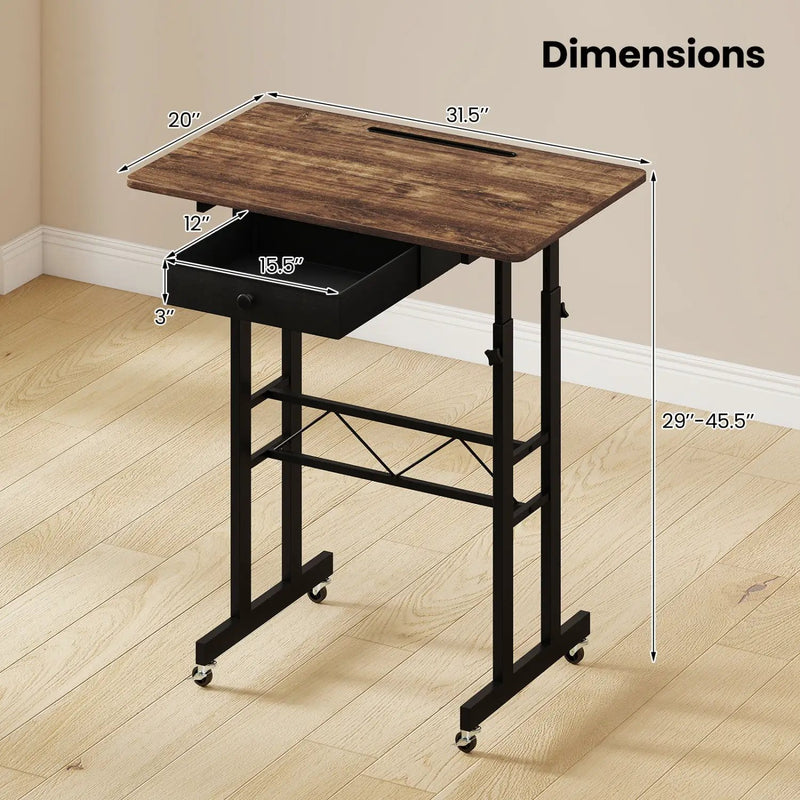 Height Adjustable Standing Desk with Wheels & Drawer by DirectDeals