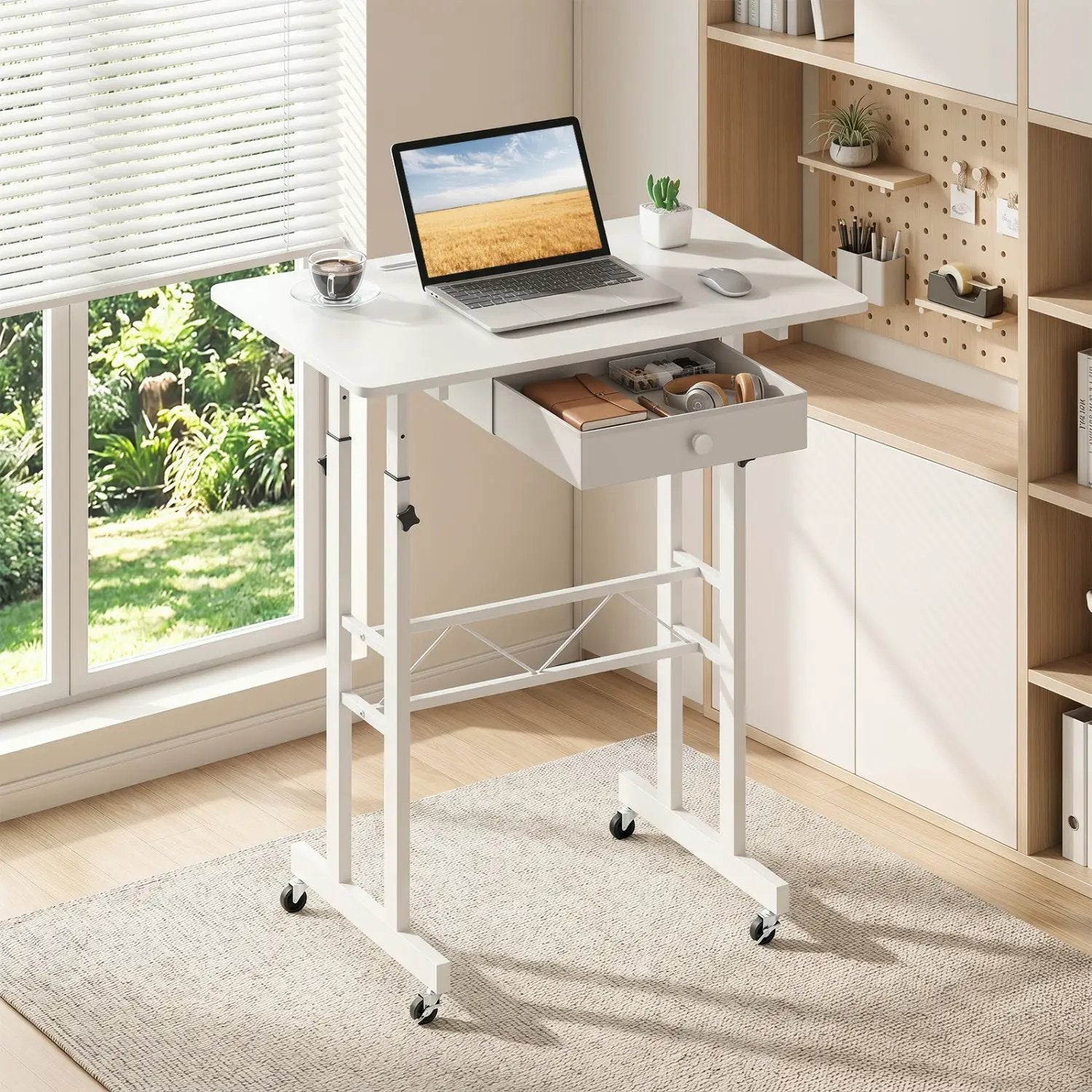 Height Adjustable Standing Desk with Wheels & Drawer by DirectDeals