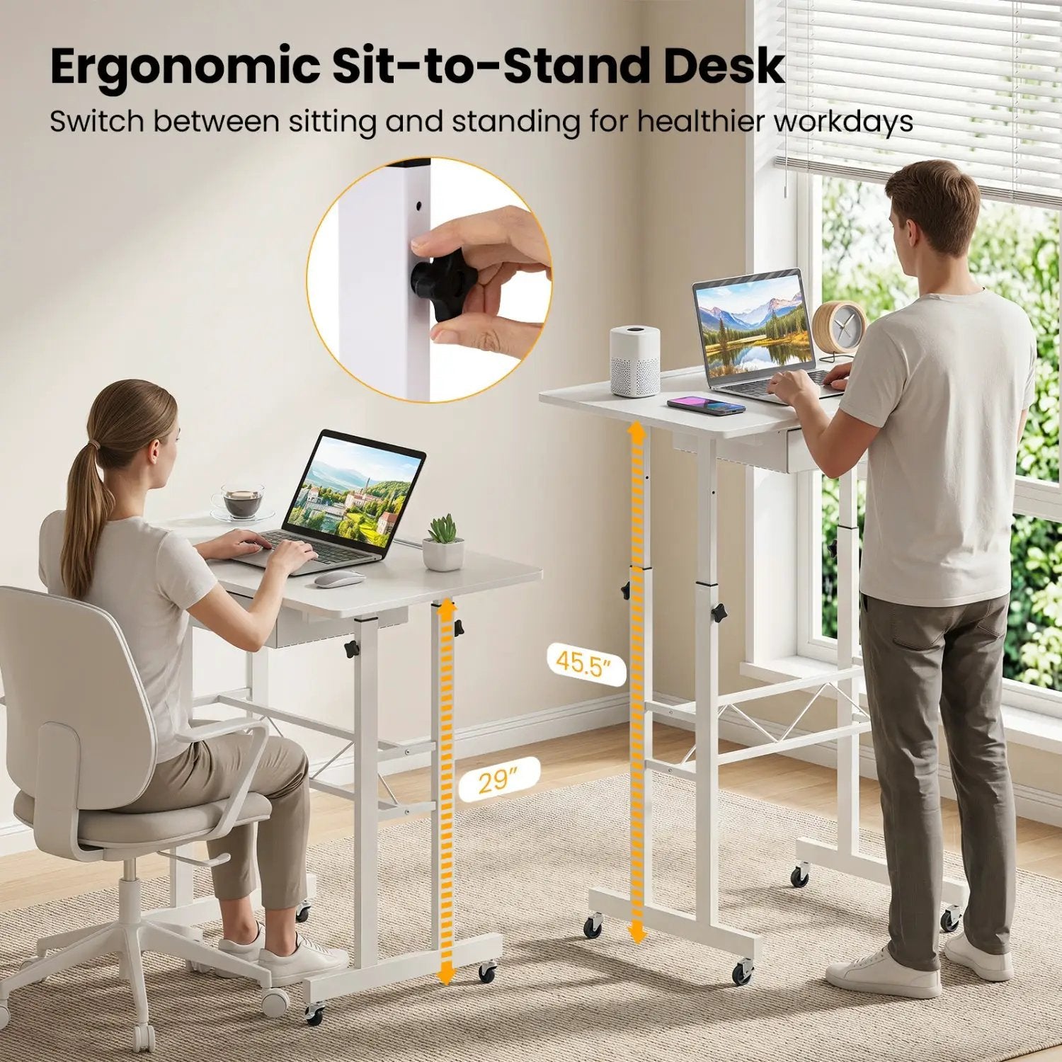 Height Adjustable Standing Desk with Wheels & Drawer by DirectDeals
