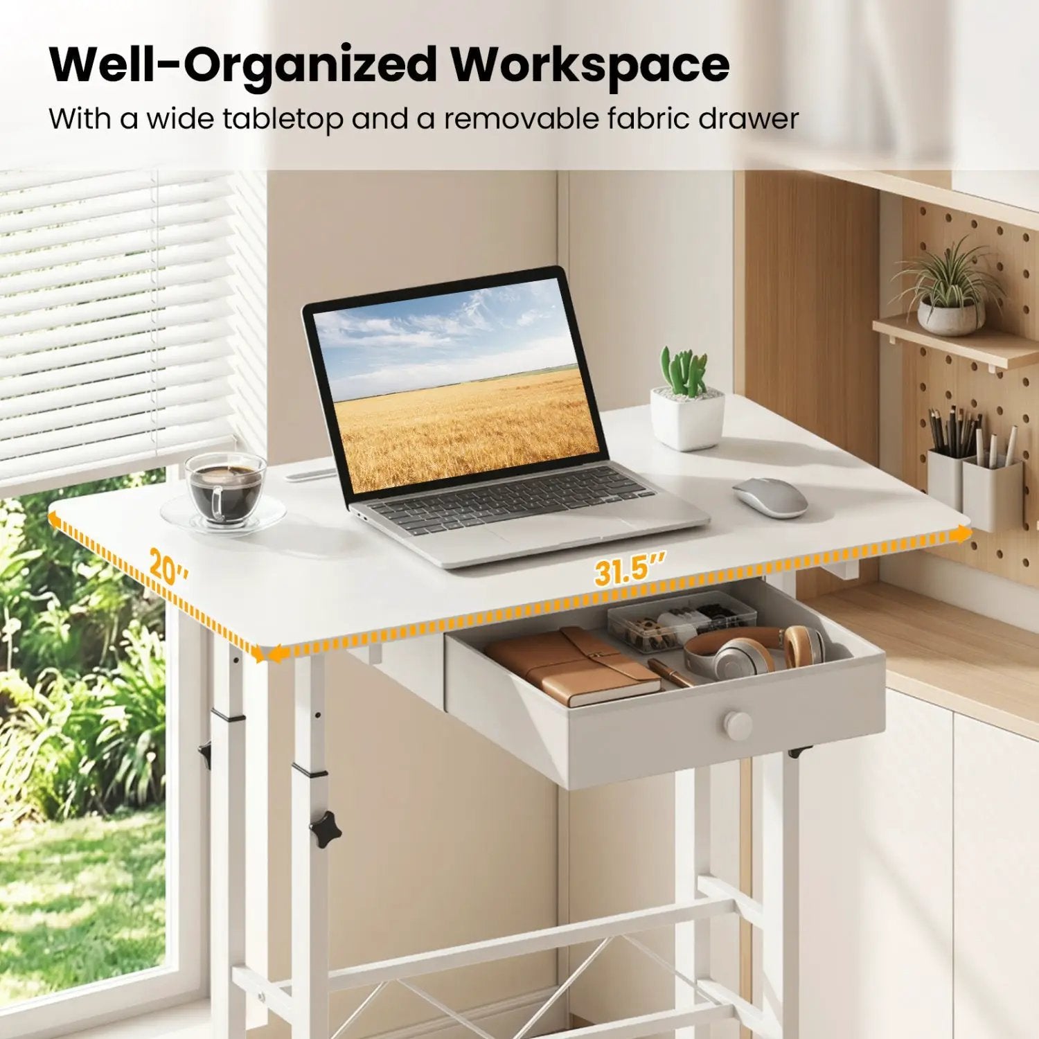 Height Adjustable Standing Desk with Wheels & Drawer by DirectDeals