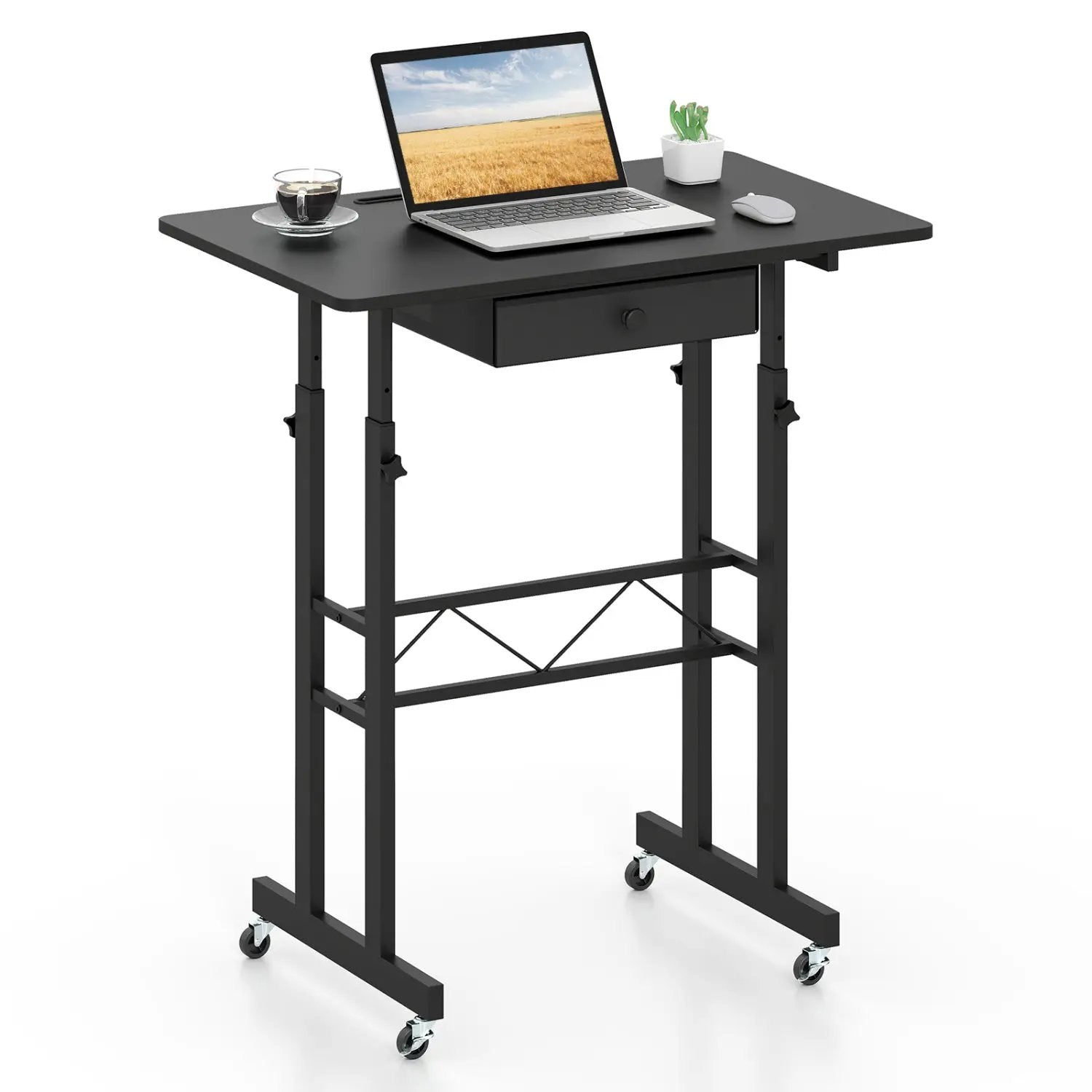 Height Adjustable Standing Desk with Wheels & Drawer by DirectDeals
