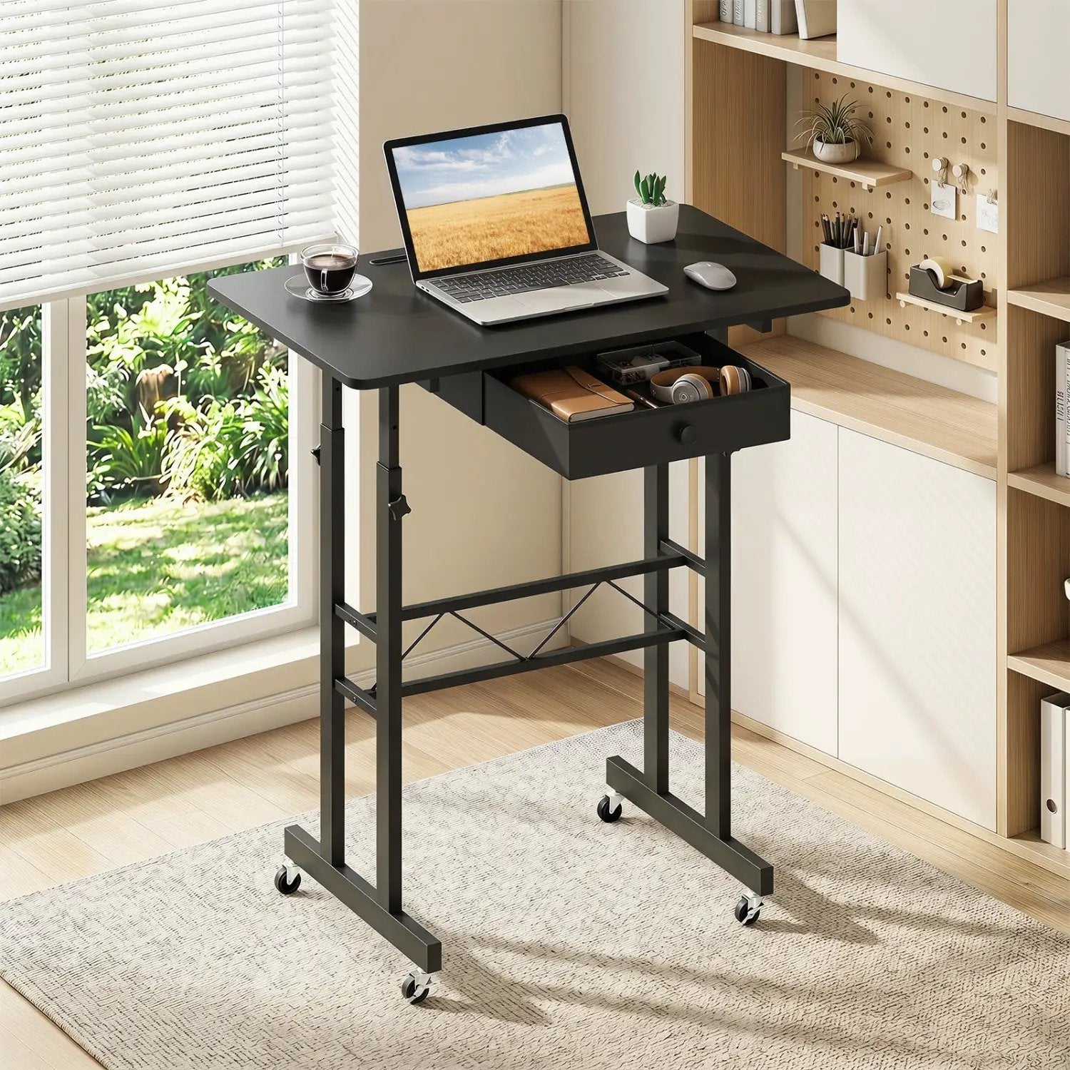 Height Adjustable Standing Desk with Wheels & Drawer by DirectDeals