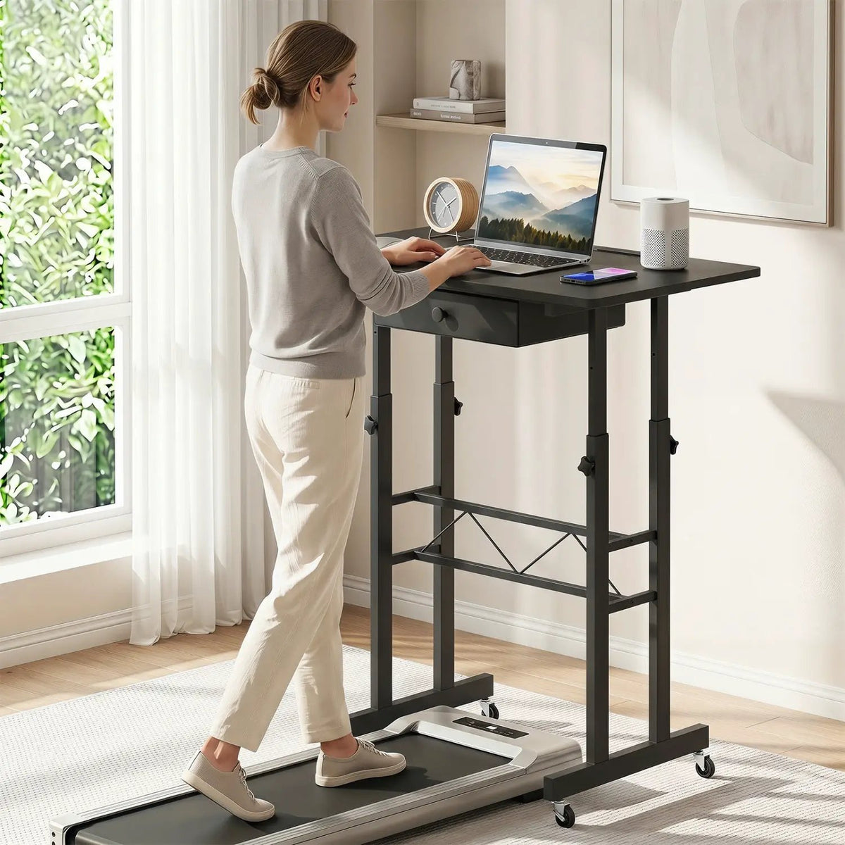 Height Adjustable Standing Desk with Wheels & Drawer by DirectDeals