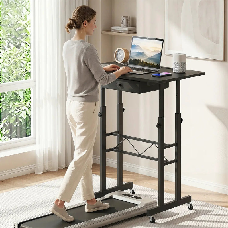 Height Adjustable Standing Desk with Wheels & Drawer by DirectDeals