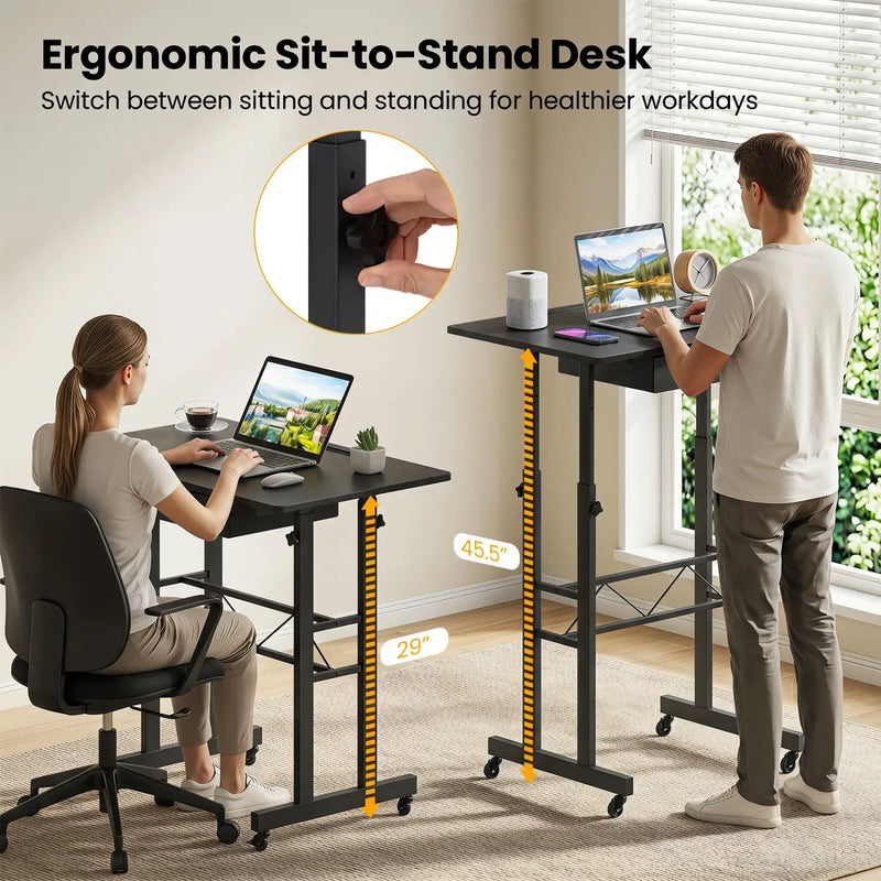 Height Adjustable Standing Desk with Wheels & Drawer by DirectDeals