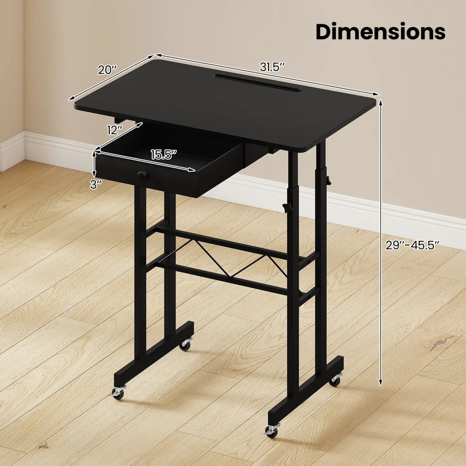 Height Adjustable Standing Desk with Wheels & Drawer by DirectDeals