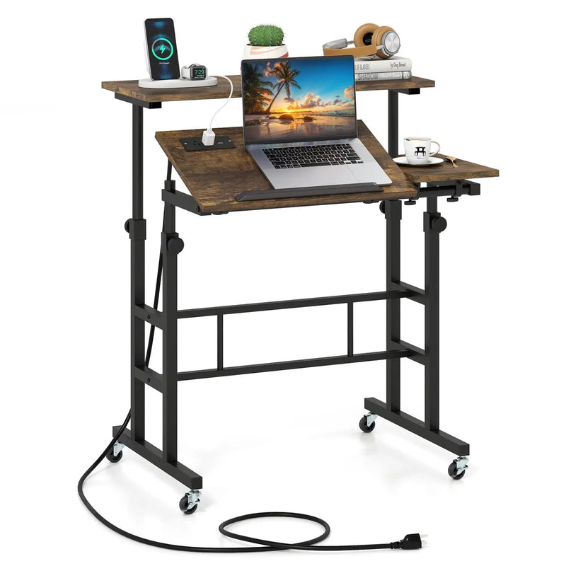 Mobile Standing Desk with Power Outlets & Adjustable Height by DirectDeals