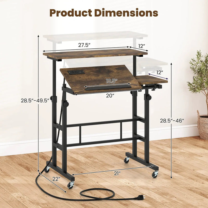 Mobile Standing Desk with Power Outlets & Adjustable Height by DirectDeals