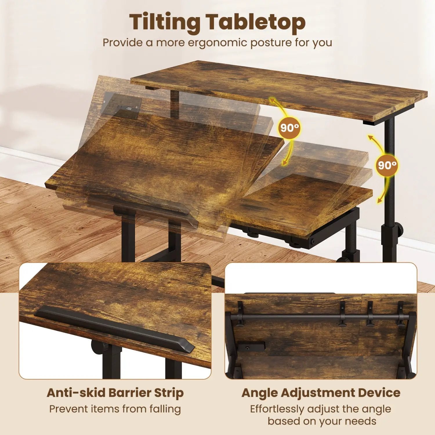 Mobile Standing Desk with Power Outlets & Adjustable Height by DirectDeals