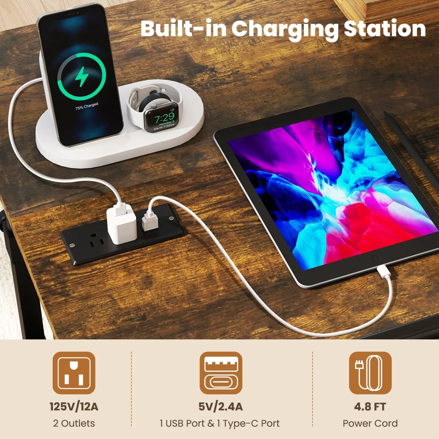 Mobile Standing Desk with Power Outlets & Adjustable Height by DirectDeals