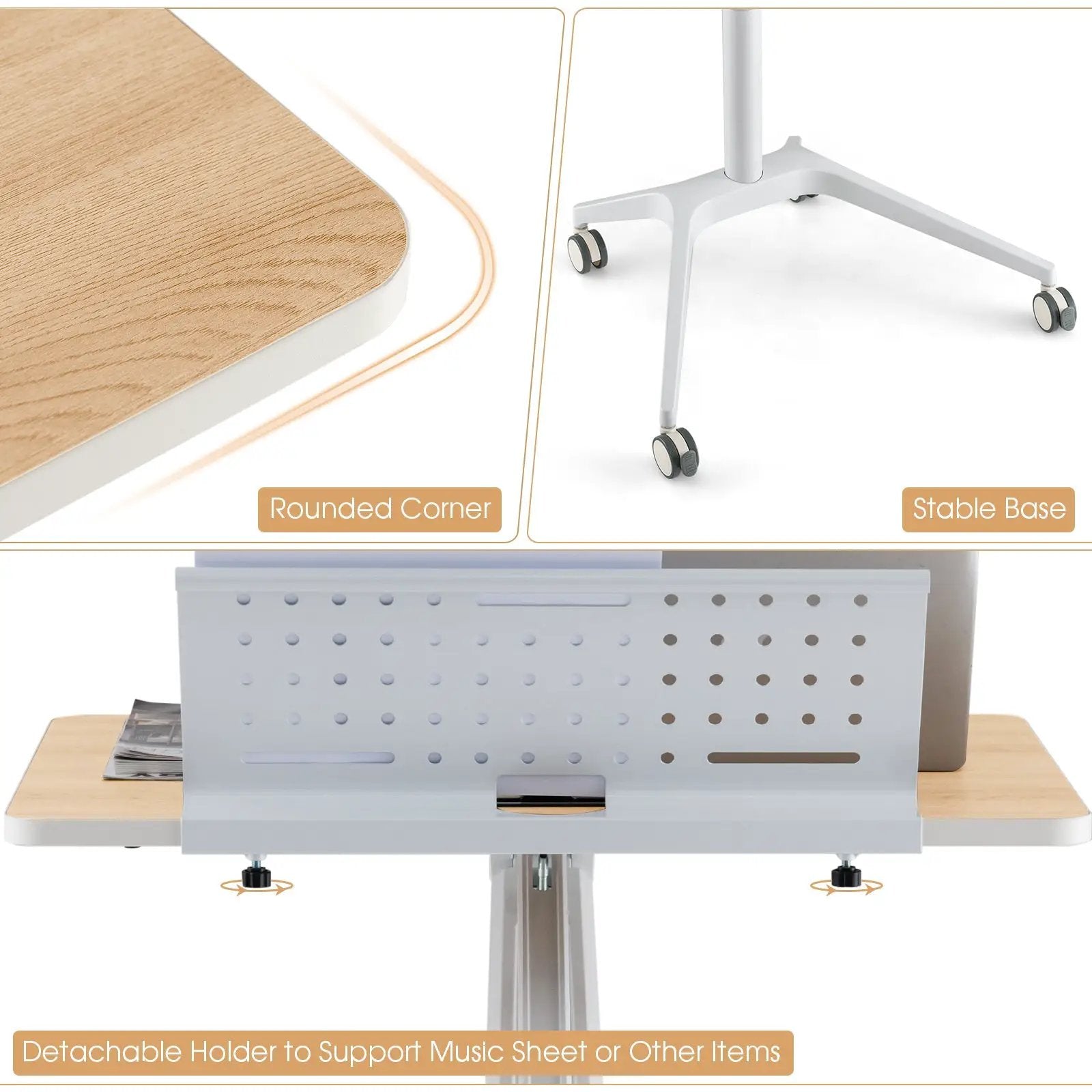 Height Adjustable Mobile Standing Desk with Detachable Holde-Natural by DirectDeals