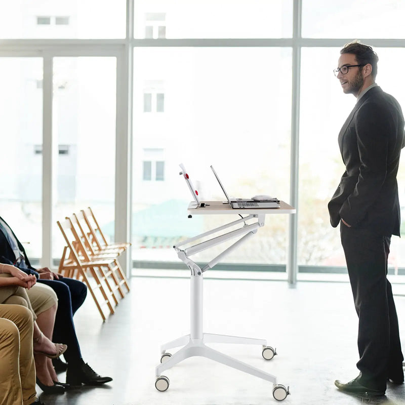 Height Adjustable Mobile Standing Desk with Detachable Holde-Natural by DirectDeals