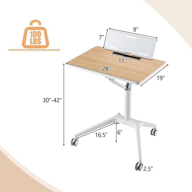 Height Adjustable Mobile Standing Desk with Detachable Holde-Natural by DirectDeals