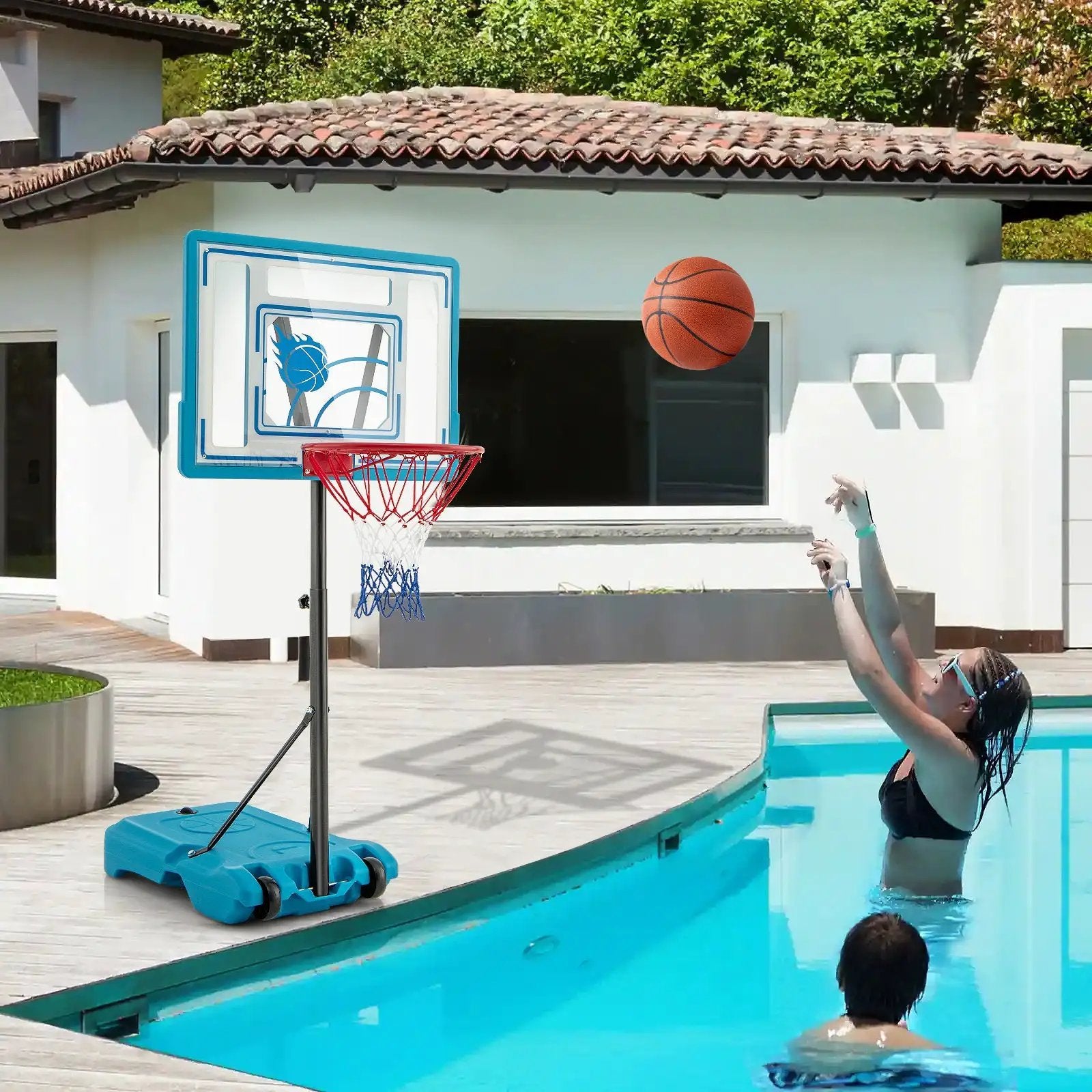 3.8-4.4 Feet Height Adjustable Pool Basketball Hoop for Kids Teens and Adults-Blue by DirectDeals
