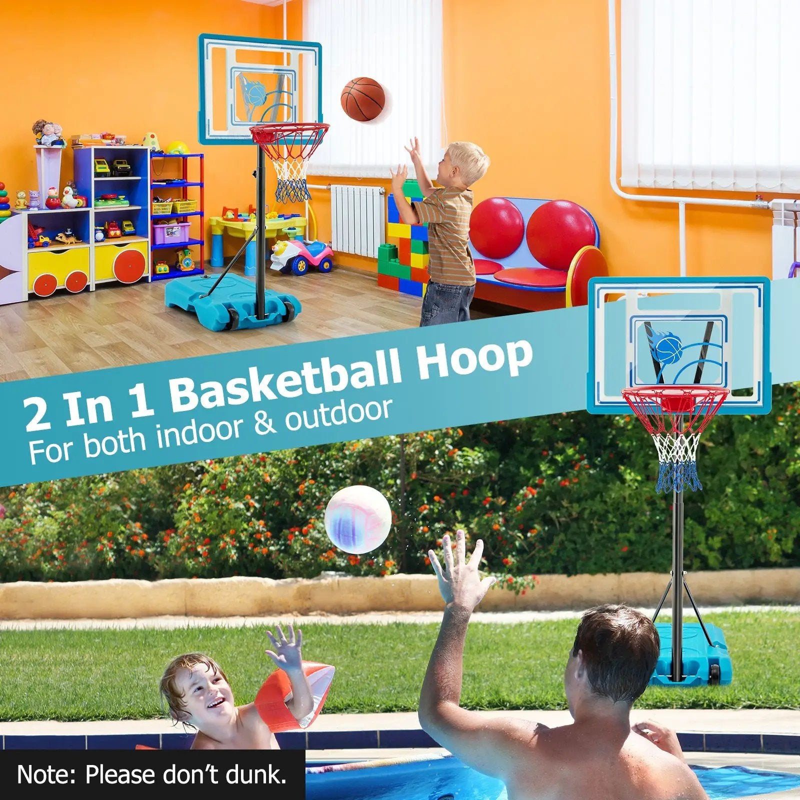 3.8-4.4 Feet Height Adjustable Pool Basketball Hoop for Kids Teens and Adults-Blue by DirectDeals
