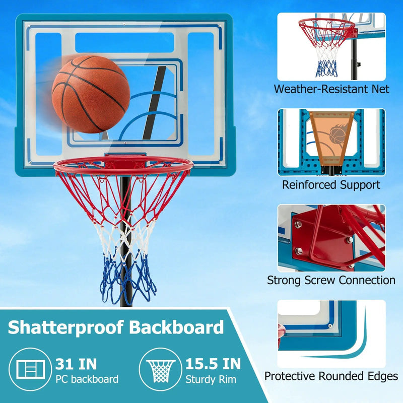 3.8-4.4 Feet Height Adjustable Pool Basketball Hoop for Kids Teens and Adults-Blue by DirectDeals