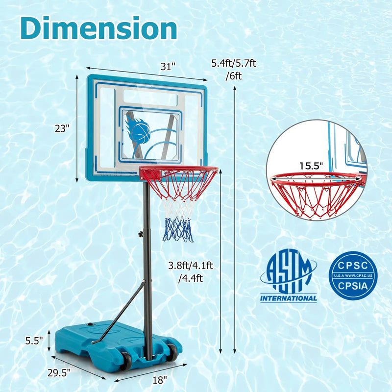 3.8-4.4 Feet Height Adjustable Pool Basketball Hoop for Kids Teens and Adults-Blue by DirectDeals