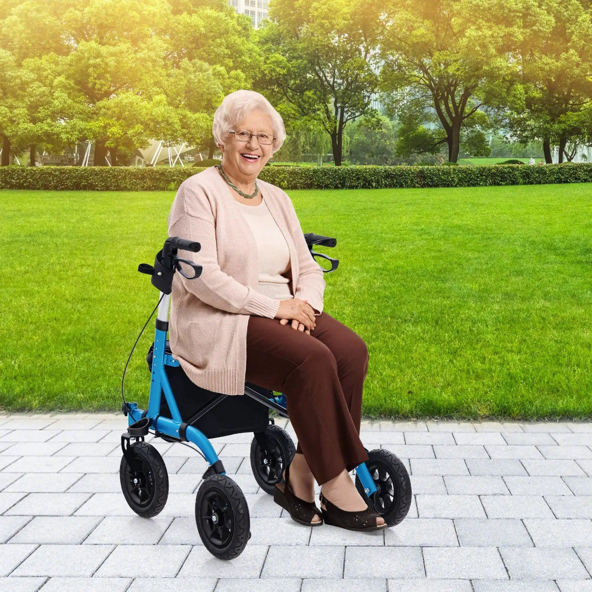 Height Adjustable Rollator Walker Foldable Rolling Walker with Seat for Seniors by DirectDeals
