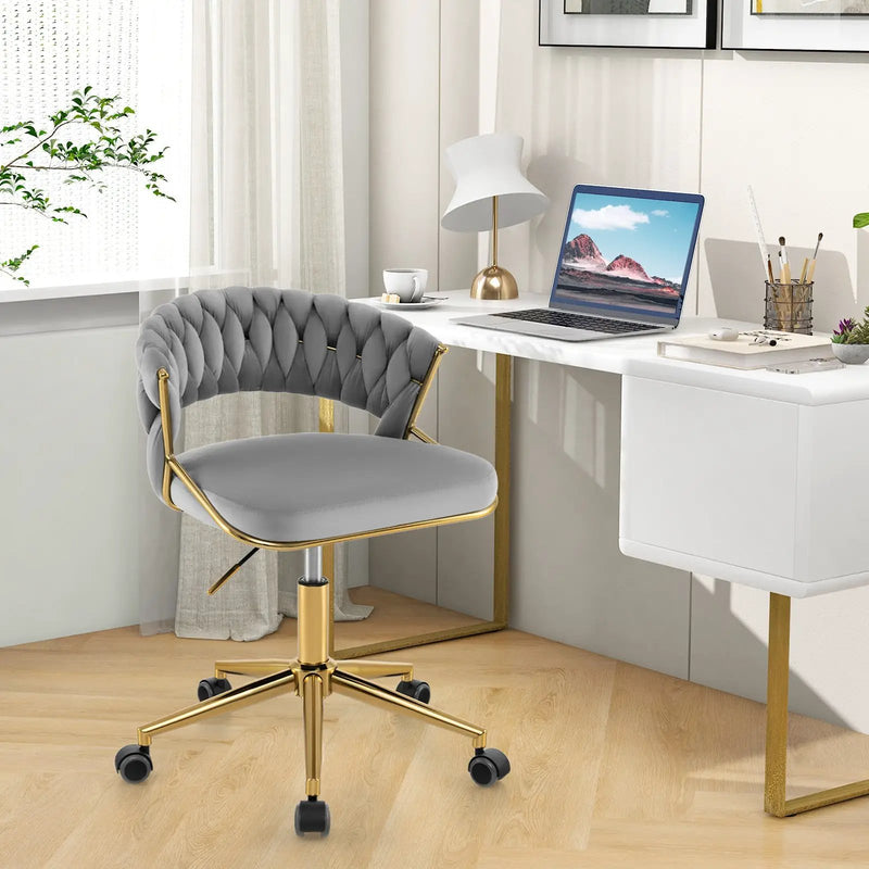 360¬∞ Height Adjustable Swivel Upholstered Desk Computer Chair with Hand-woven Back by DirectDeals