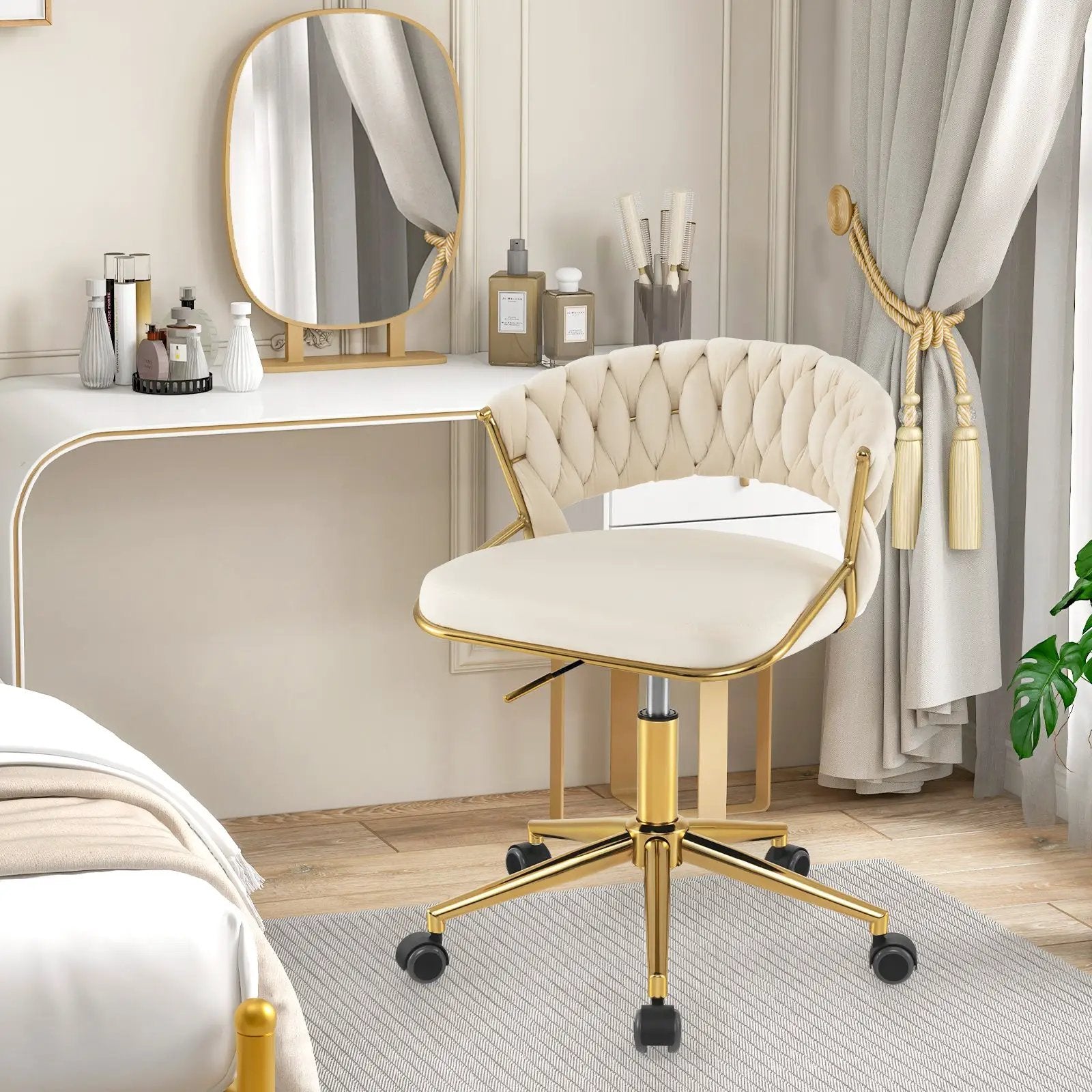 360¬∞ Height Adjustable Swivel Upholstered Desk Computer Chair with Hand-woven Back by DirectDeals