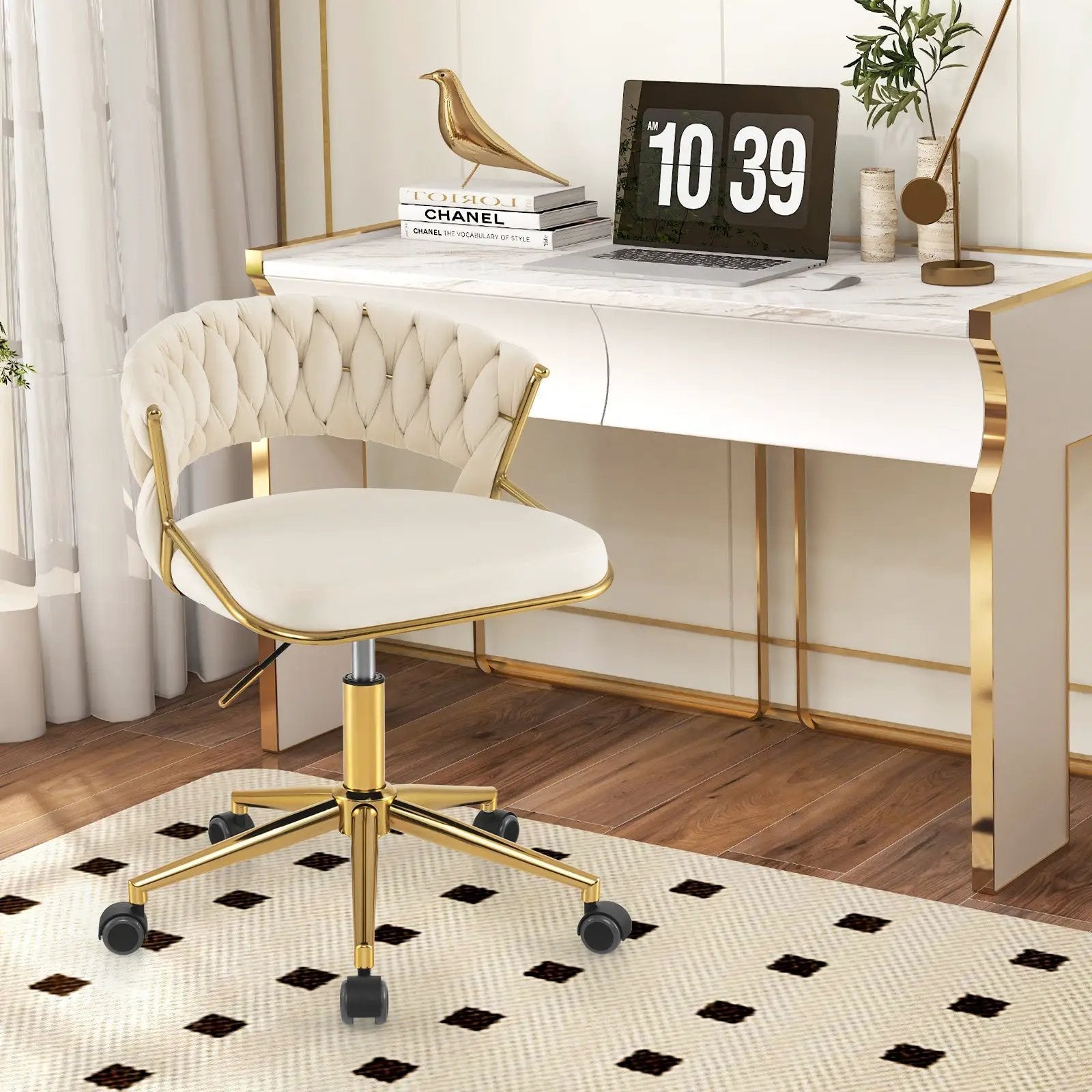 360¬∞ Height Adjustable Swivel Upholstered Desk Computer Chair with Hand-woven Back by DirectDeals