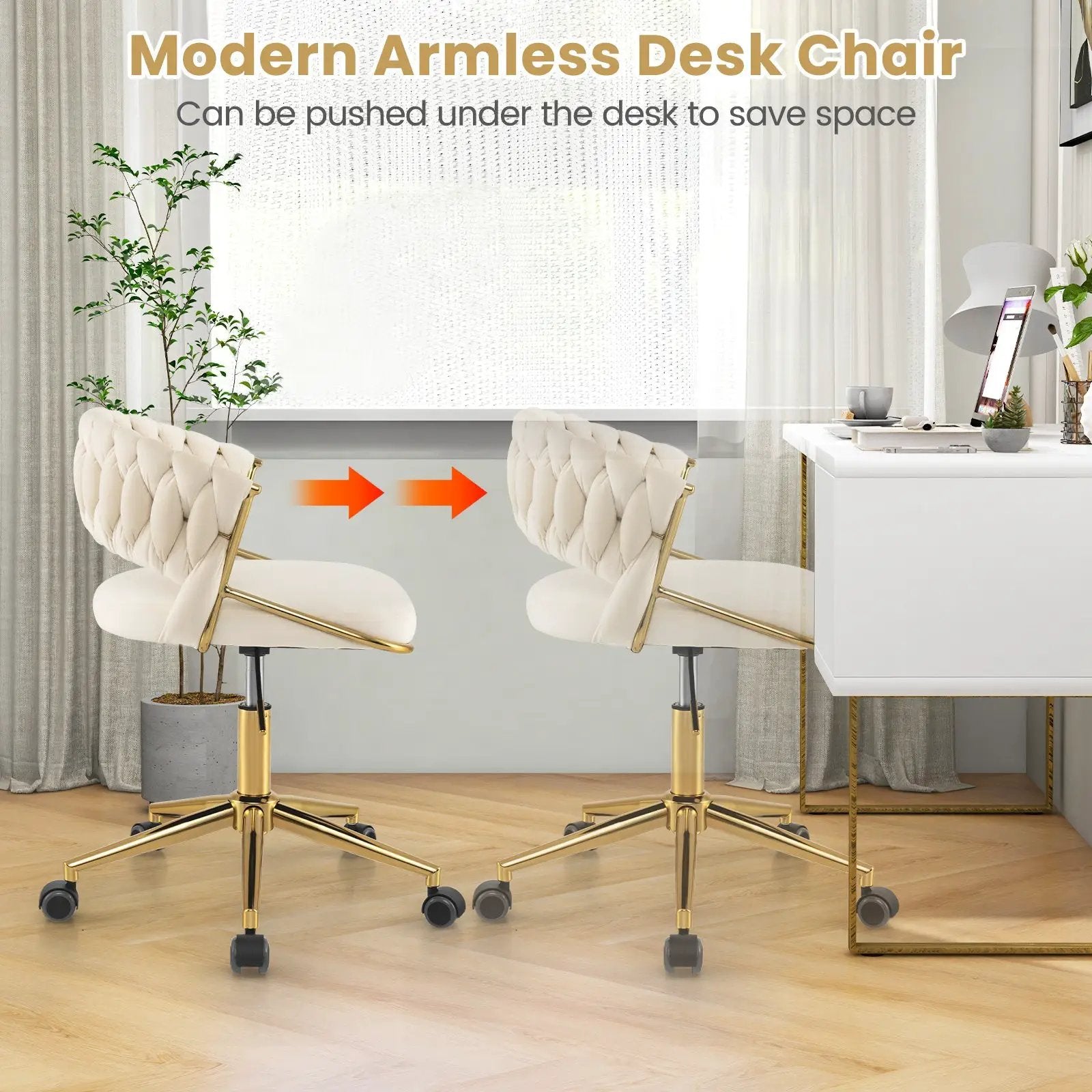 360¬∞ Height Adjustable Swivel Upholstered Desk Computer Chair with Hand-woven Back by DirectDeals