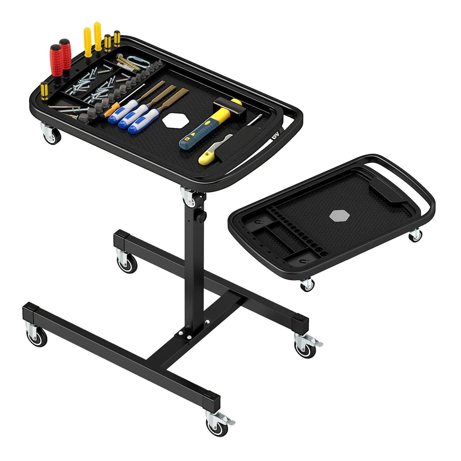 2-in-1 Rolling Tool Tray Height Adjustable Work Table with Detachable Part Tray-Black by DirectDeals