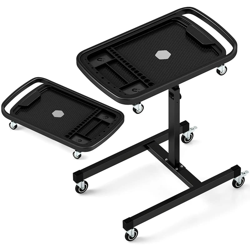2-in-1 Rolling Tool Tray Height Adjustable Work Table with Detachable Part Tray-Black by DirectDeals