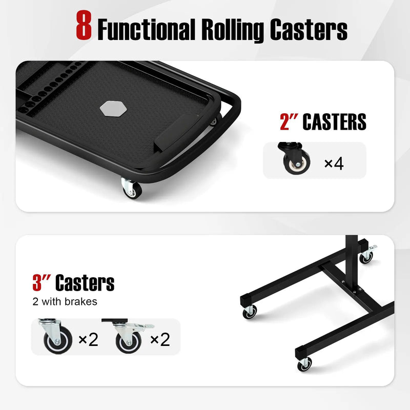 2-in-1 Rolling Tool Tray Height Adjustable Work Table with Detachable Part Tray-Black by DirectDeals