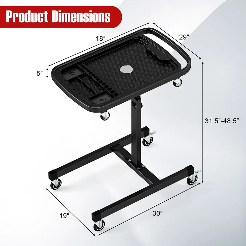 2-in-1 Rolling Tool Tray Height Adjustable Work Table with Detachable Part Tray-Black by DirectDeals