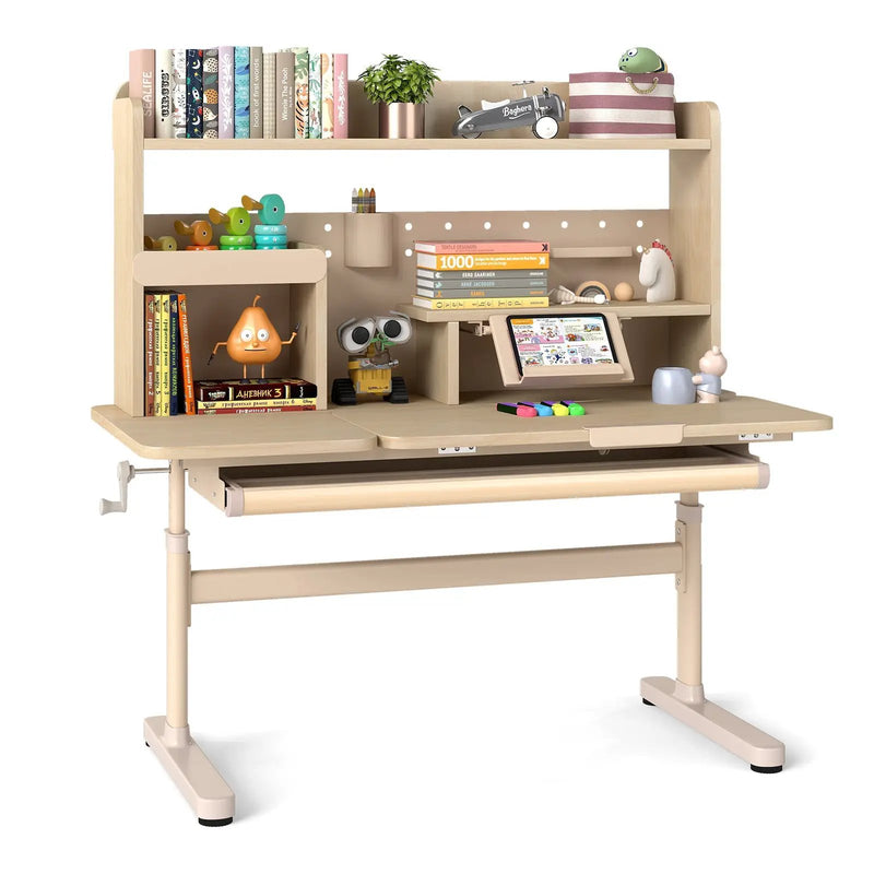 Height Adjustable Writing Table with Tilt Desktop and Retractable Book Stand-Yellow by DirectDeals