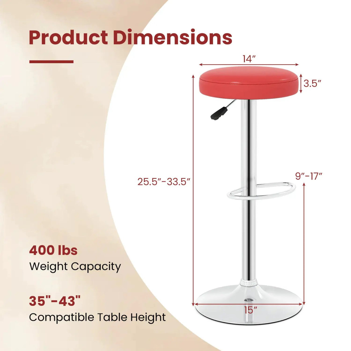 Adjustable Swivel Bar Stool with Footrest, 400 lbs Capacity by DirectDeals