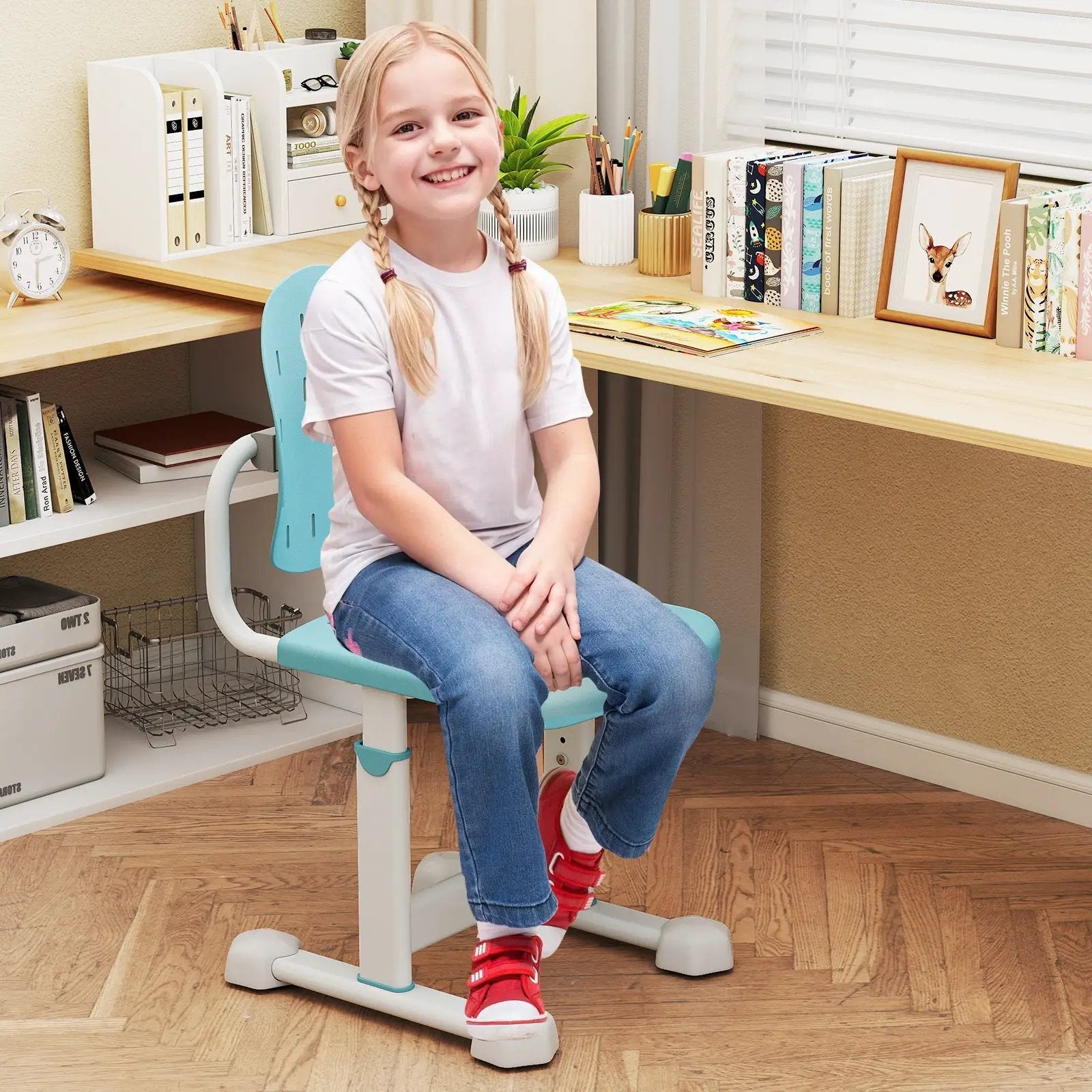 Height-adjustable Kid's Study Chair with Double Back Support and Breathable Seat for 3+ Years Old by DirectDeals