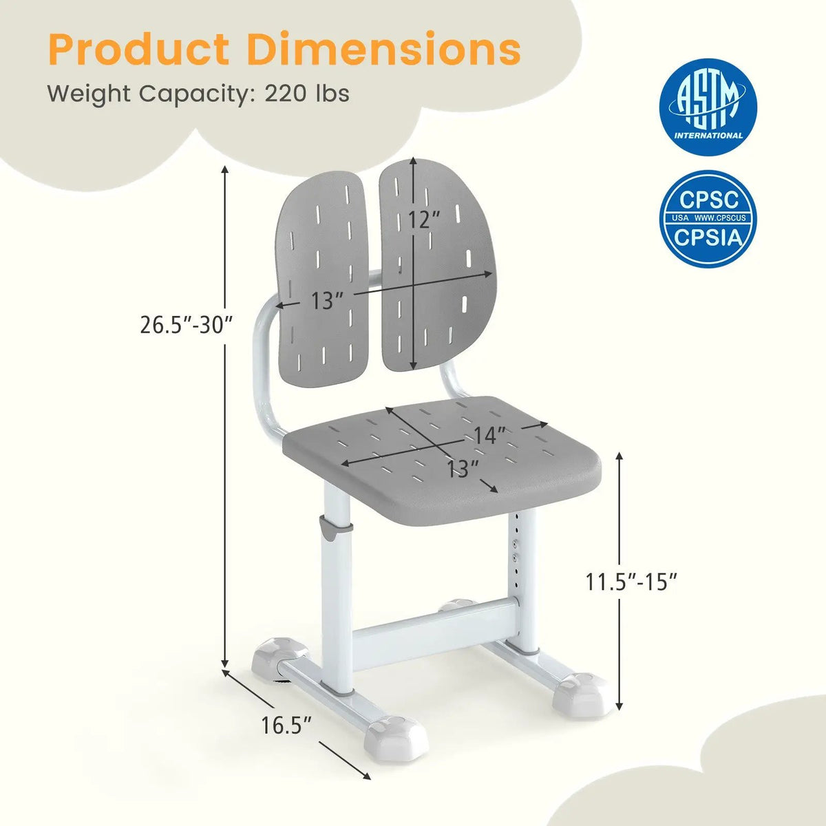 Height-adjustable Kid's Study Chair with Double Back Support and Breathable Seat for 3+ Years Old by DirectDeals