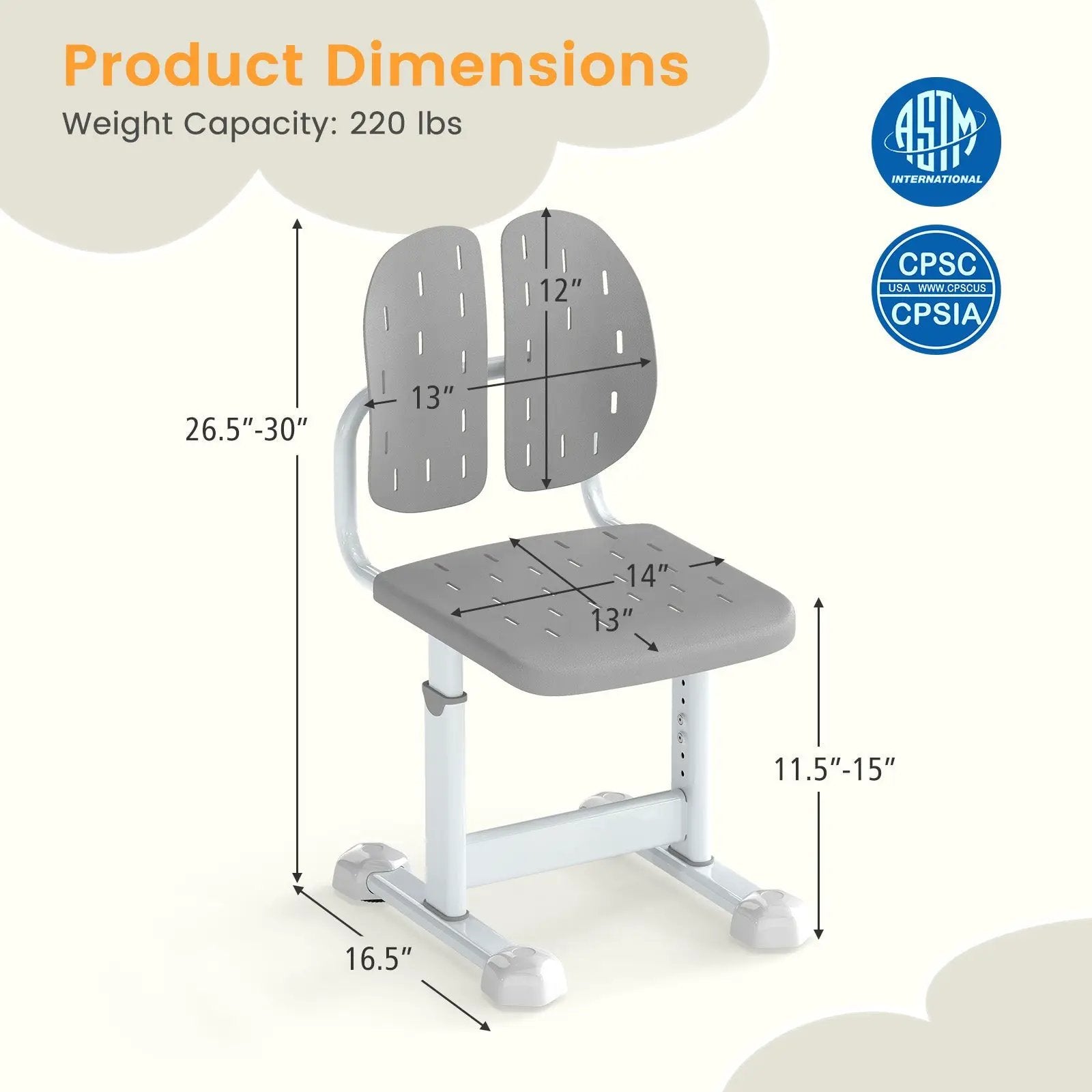 Height-adjustable Kid's Study Chair with Double Back Support and Breathable Seat for 3+ Years Old by DirectDeals