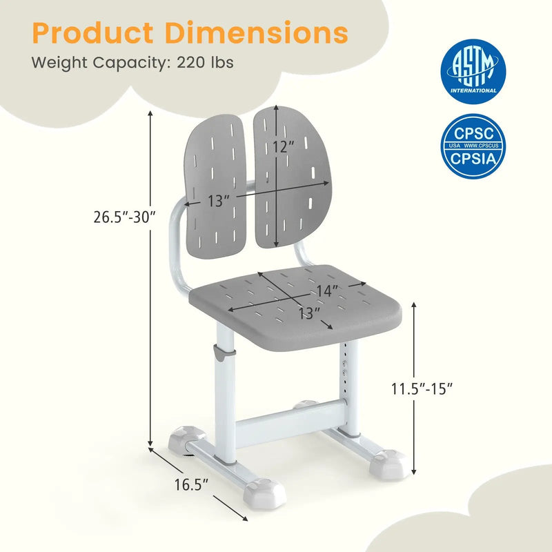 Height-adjustable Kid's Study Chair with Double Back Support and Breathable Seat for 3+ Years Old by DirectDeals