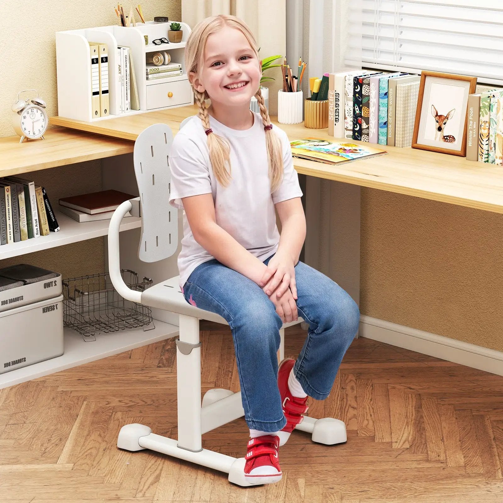 Height-adjustable Kid's Study Chair with Double Back Support and Breathable Seat for 3+ Years Old by DirectDeals