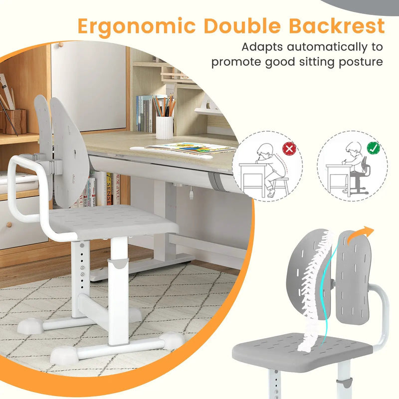 Height-adjustable Kid's Study Chair with Double Back Support and Breathable Seat for 3+ Years Old by DirectDeals