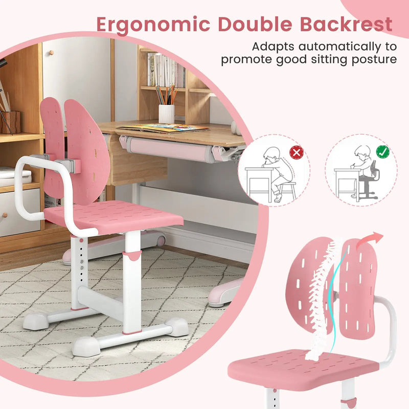 Height-adjustable Kid's Study Chair with Double Back Support and Breathable Seat for 3+ Years Old by DirectDeals