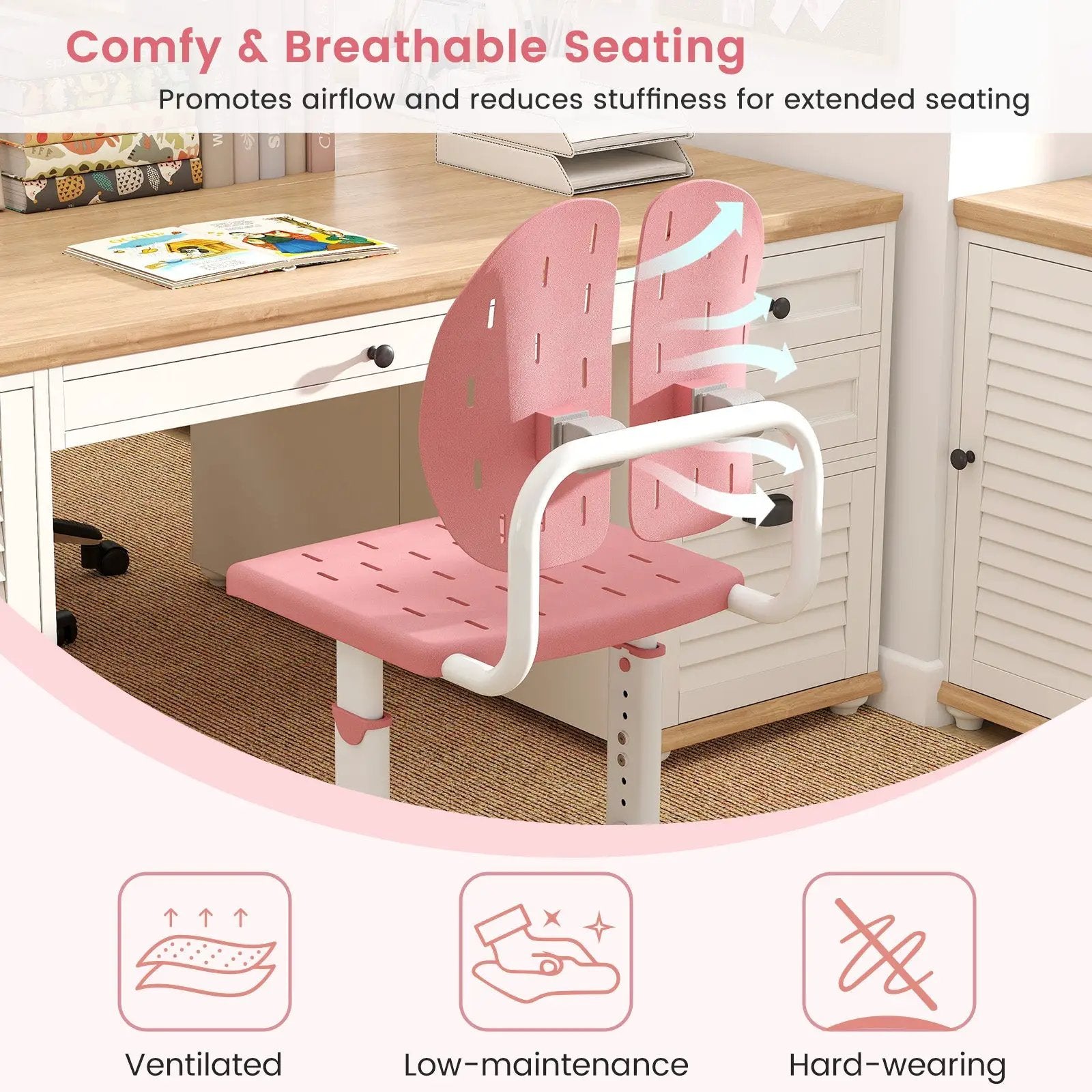 Height-adjustable Kid's Study Chair with Double Back Support and Breathable Seat for 3+ Years Old by DirectDeals