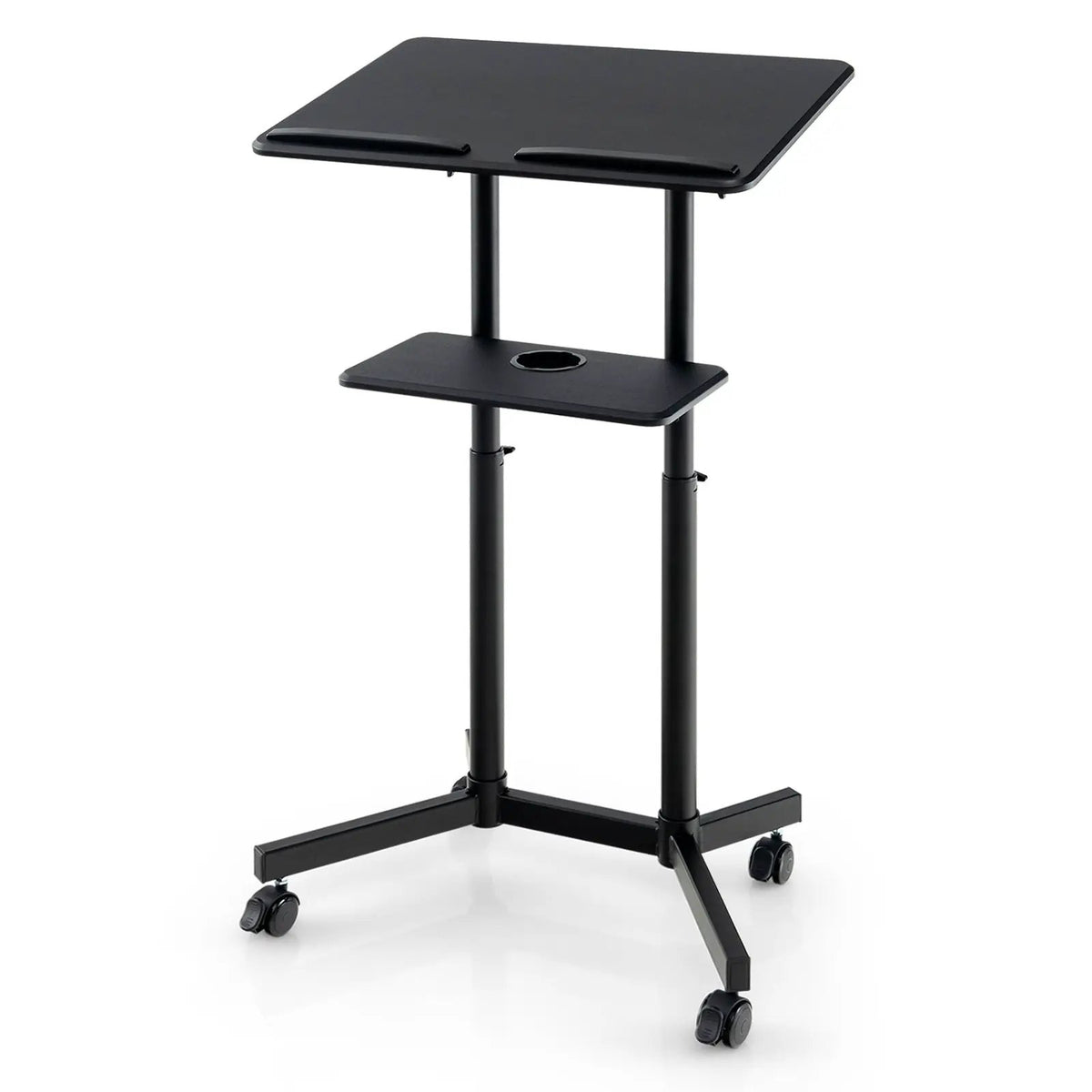 Mobile Lectern Podium Height-adjustable Rolling Laptop Cart with Tilting Top Storage Tray by DirectDeals