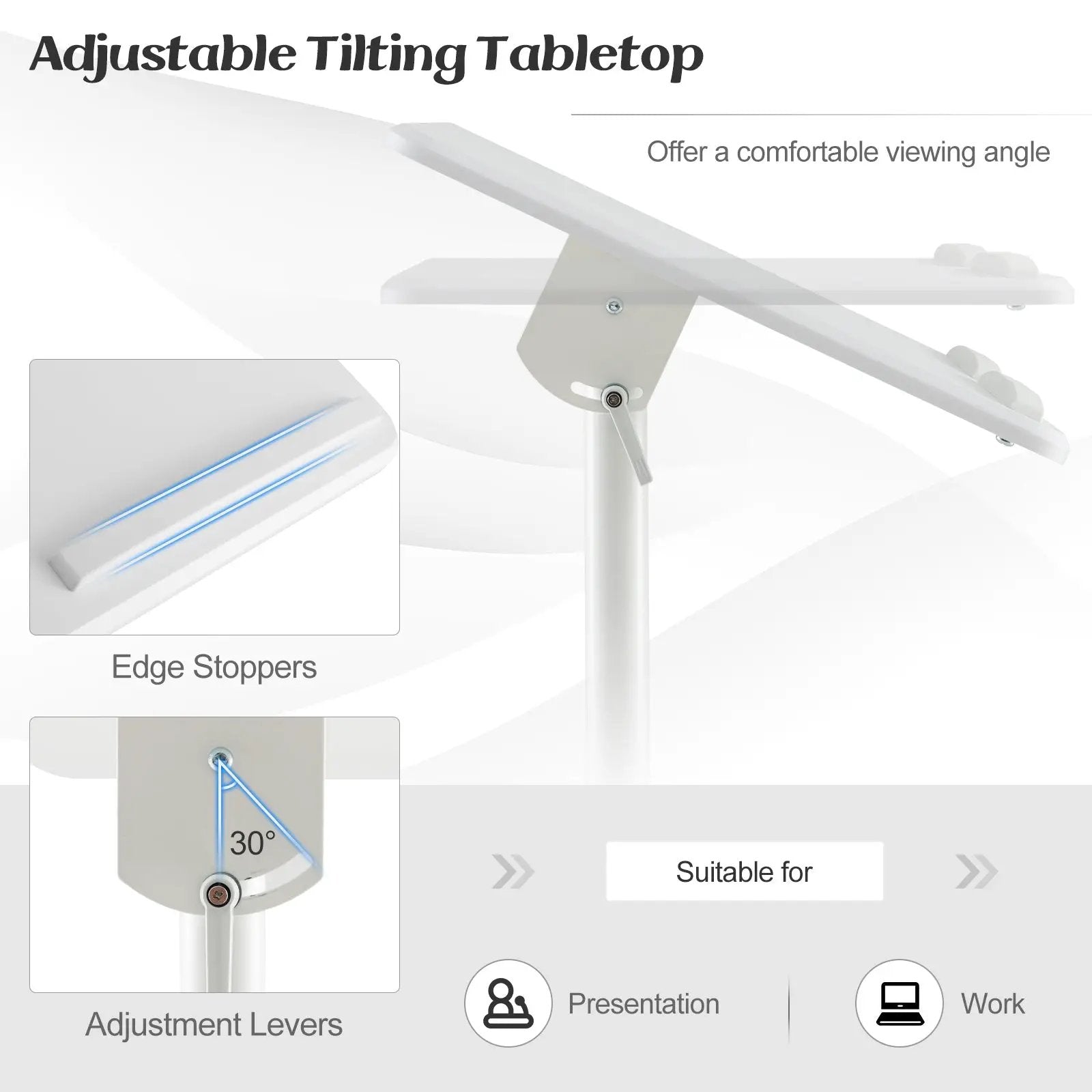 Mobile Lectern Podium Height-adjustable Rolling Laptop Cart with Tilting Top Storage Tray by DirectDeals