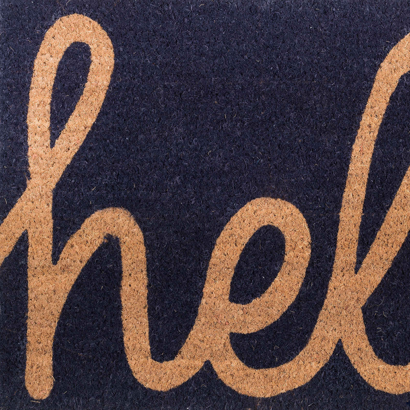 Cursive Hello Doormat Handwoven, Durable - Dark Blue by Fab Habitat