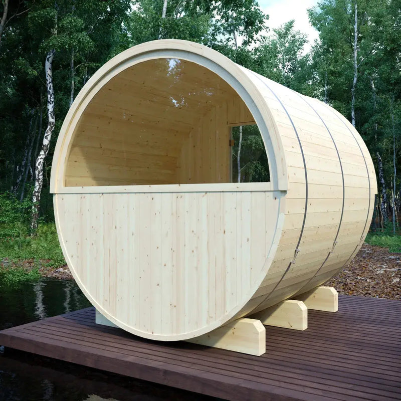 Helsinki Finnish Barrel Sauna with Terrace and WiFi Heater - Finnish Sauna Builders by Finnish Sauna Builders