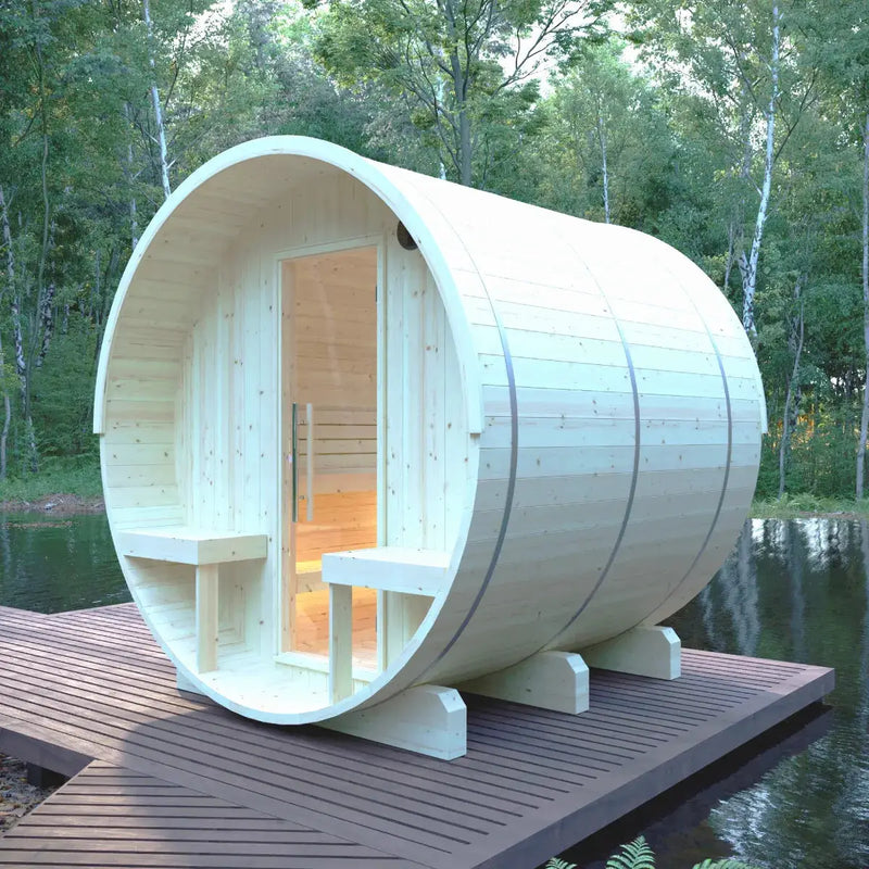 Helsinki Finnish Barrel Sauna with Terrace and WiFi Heater - Finnish Sauna Builders by Finnish Sauna Builders