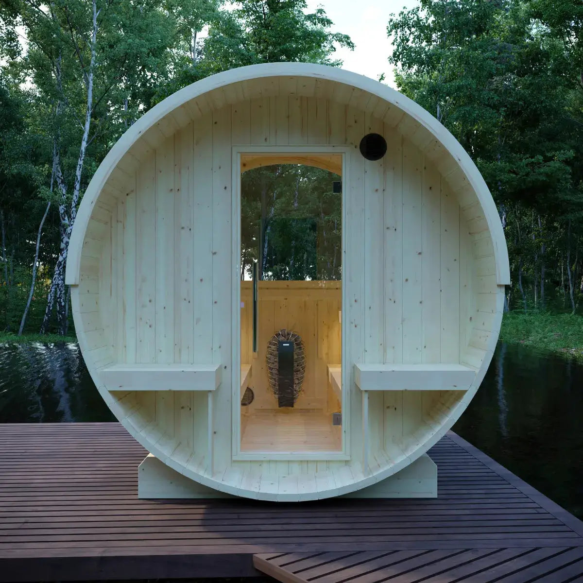 Helsinki Finnish Barrel Sauna with Terrace and WiFi Heater - Finnish Sauna Builders by Finnish Sauna Builders